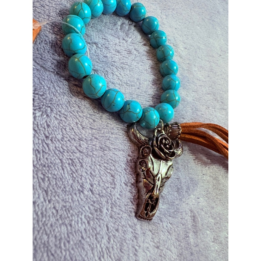 Jewelry set Turquoise western bracelet crescent moon necklace two stud earrings - Picture 4 of 16